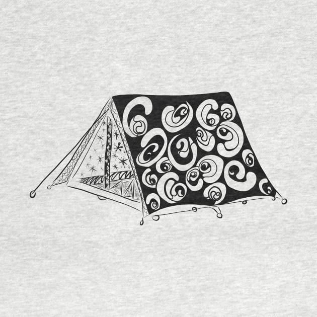 Camping Tent Line Drawing by littlecurlew